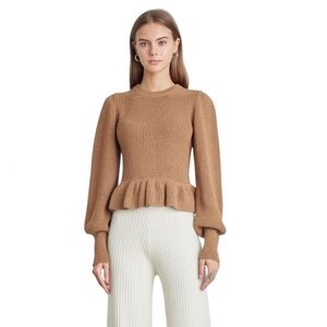 Eleven Six 100% baby alpaca Kiara Knit Pullover Sweater in Camel Brown Puff luxe